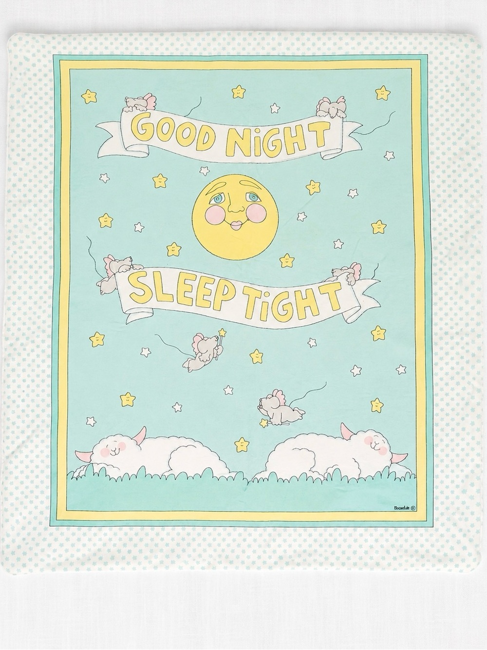 Vintage Rosedale Sleep Tight Good Night Baby Quilt Blanket Pastel Lamb Sheep